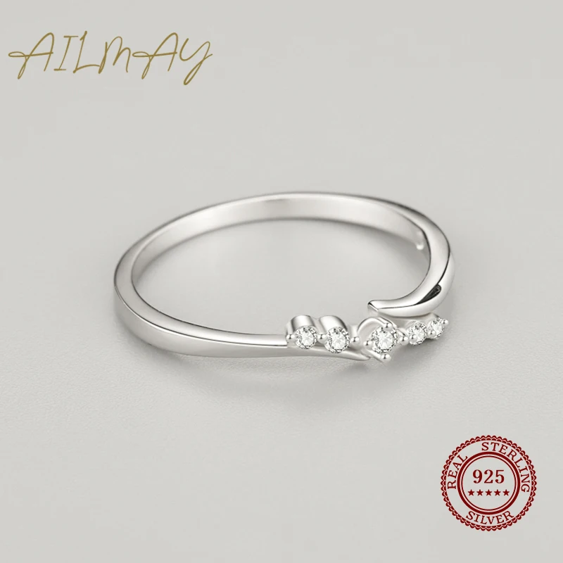 Ailmay 100%  여성을위한 새로운 패션 클리어 지르콘 불규칙한 쌓을 수있는 손가락 반지 미니멀리스트 파인 쥬얼리