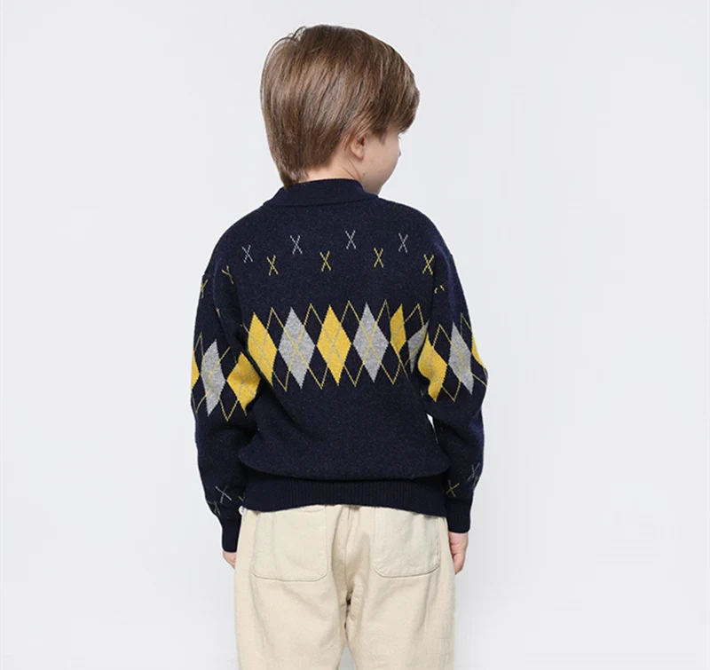 Зимний высококачественный кашемировый свитер для детей, пуловер с ромбами, свитер теплый Детский кардиган, шерстяной свитер для мальчиков джемпер, 110-180 см