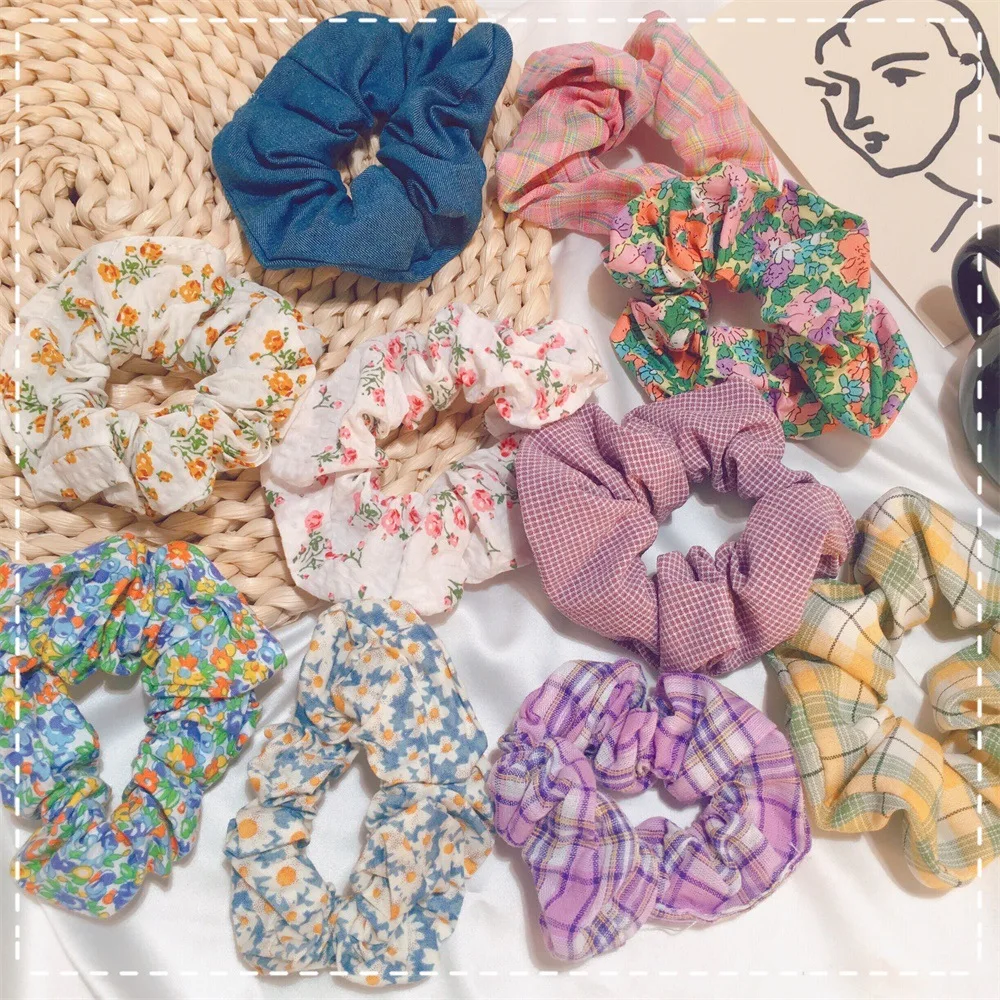 Sweet Floral Printed Cloth Headwear For Girls Elastic Hair Bands Hair Ring Ponytail Holder Hair Accessories custom logo kraft paper jewelry display tag custom printed necklace earrings cards bracelet ring jewelry packaging cards