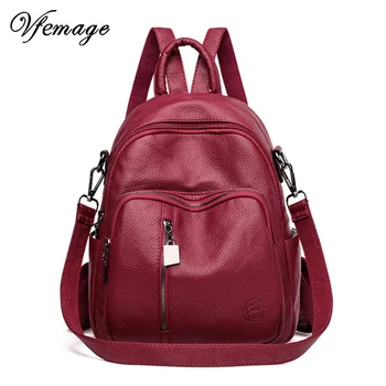 

Vfemage High Quality Leather Backpack Women Fashion Multifunction Backpack Female Travel Backpack Schoolbag for Girls Sac A Dos