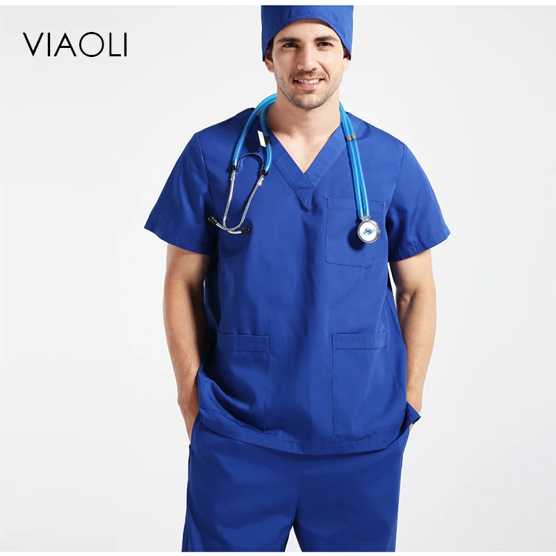Viaoli Summer Premium Grey Medical Scrub Suit Hospital Uniforms Beauty Salon Dental Clinic Work Uniforms, Breathable