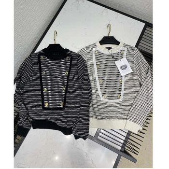 

High quality 100% cashmere sweater 2020 new style Velvet edge stitching Double thread Crochet thick stripe sweater
