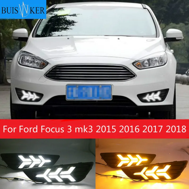 2PCS For Ford Focus 3 mk3 2015 2016 2017 2018 Turn signal and dimming style Relay 12V LED Car DRL daytime running light Fog lamp