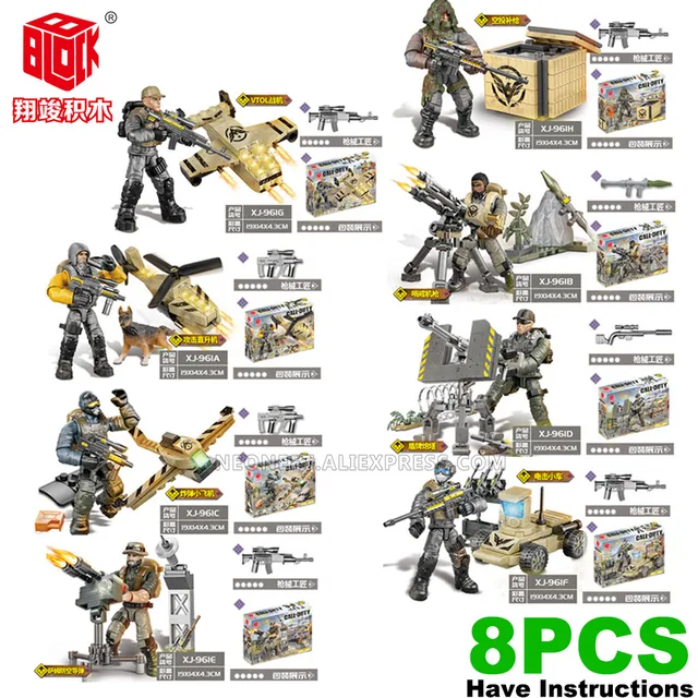 Modern War Military SWAT Police Army Building Blocks Bricks Call Of Duty Fit Mage Bloks Construx MiniFigures 8in1Lot Weapon Set 6