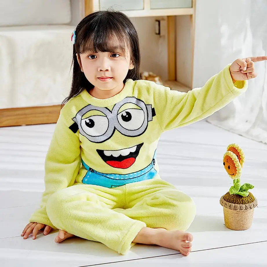

2019 Children Fleece Pajamas Warm Flannel Sleepwear Girls Boy Loungewear Coral Fleece Kids pijamas Homewear Winter Pyjama