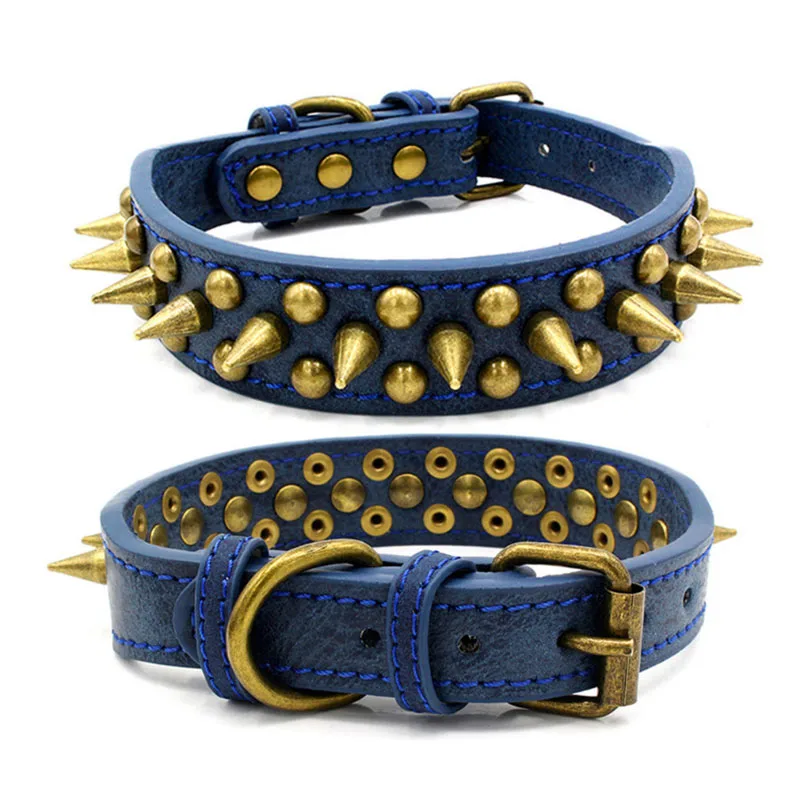2-Width-Spiked-Studded-Dog-Collar-for-Medium-Large-Dogs-Pitbull-German-Shepherd-PU-Leather-Pet