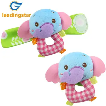

None 2Pcs Cute Fun Baby Infant Squeaky Plush Elephant Monkey Animal Wrist Bracelet Toy Random Color
