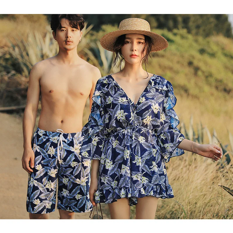 

New Style 2018 Hot Springs Couples Swimwear Boxer Split Type Conservative Belly Covering Slimming Bathing Suit Student Small Bus