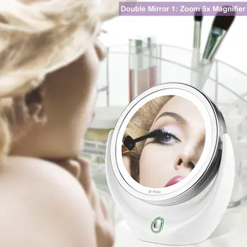 

Elegant Anti-skid Three Indicator Light 360°Freely USB Charging Intergrating Magnify Double Side LED Makeup Cosmetic Mirror