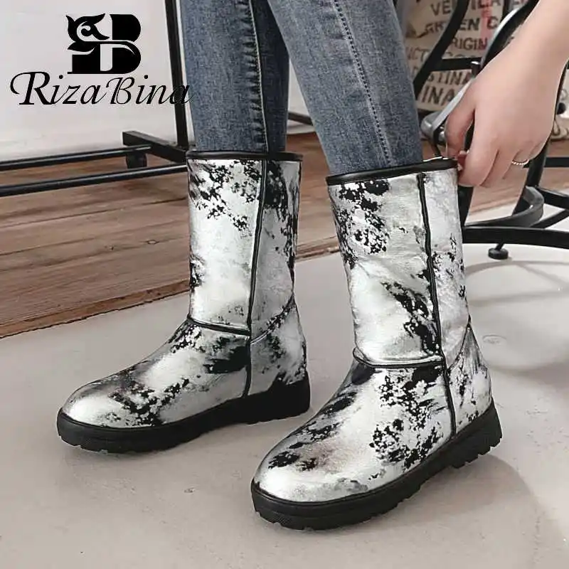 RIZABINA/модные женские сапоги до середины икры размера плюс 33-50 зимние с круглым