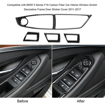 

Carbon Fiber Car Interior Window Switch Decorative Frame Door Sticker Cover car styling for BMW 5 Series F10 2011-2017