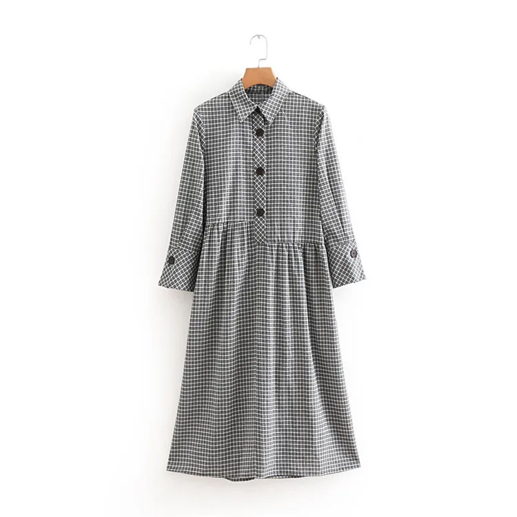 

Z2018 Europe And America Autumn New Style WOMEN'S Dress Plaid Shirt-Dress 8101/604 8101604