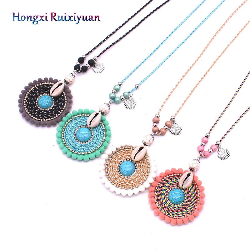 Подвесное ожерелье в богемном стиле женское с ракушками из хрустальной шерсти