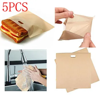 

5 pcs/set Teflon Reusable Toaster Bag Non Stick Bread Bag Sandwich Bags Fiberglass Toast Microwave Heating Pastry Tools