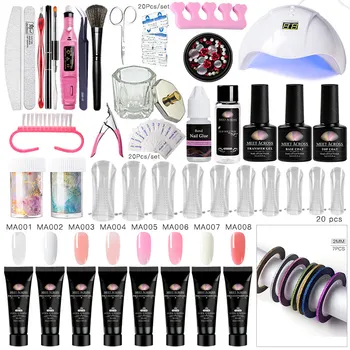 

MEET ACROSS Poly Nail Gel Set LED Clear Pink White Nude UV Gel Varnish Nail Extension Gel Kit With Nail Stickers Manicure Decals