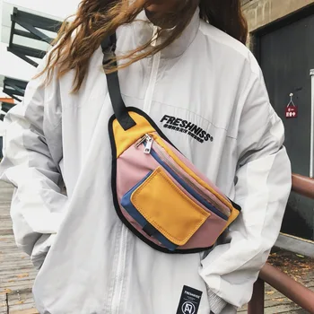

Ougger 2020 New Hip Hop Chest Bag Fashion Color Contrast Trampoline Bag Korean Style Versatile Waterproof Waist Bag