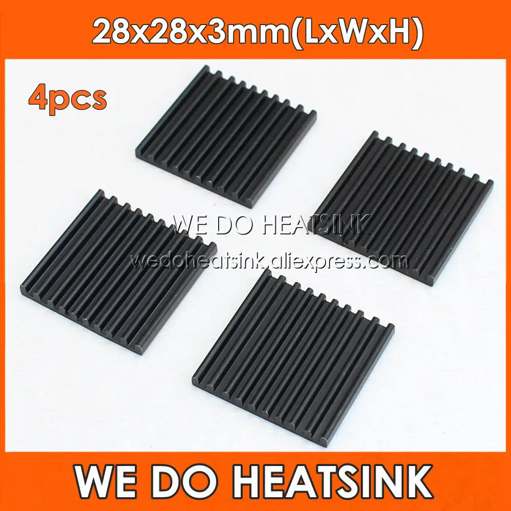 

WE DO HEATSINK 4pcs Extruded Black Heatsink Cooler 28x28x3mm Aluminium Radiator Heat Sink