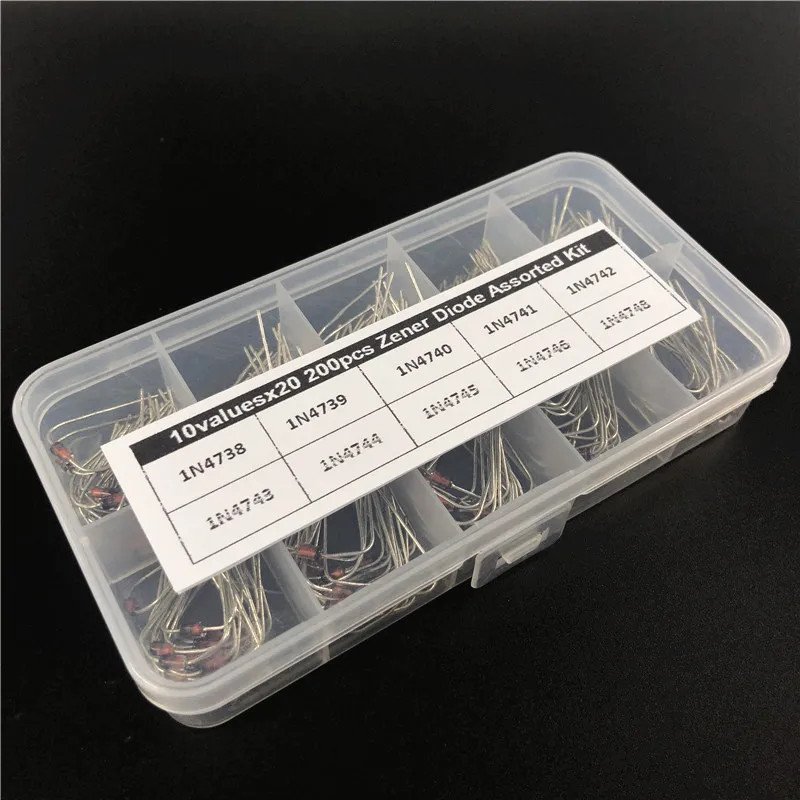 Wosume Kit electrónico de Surtido de diodos Zener de 10 valores 1N4738~1N4748 con Caja de Almacenamiento 200 Piezas