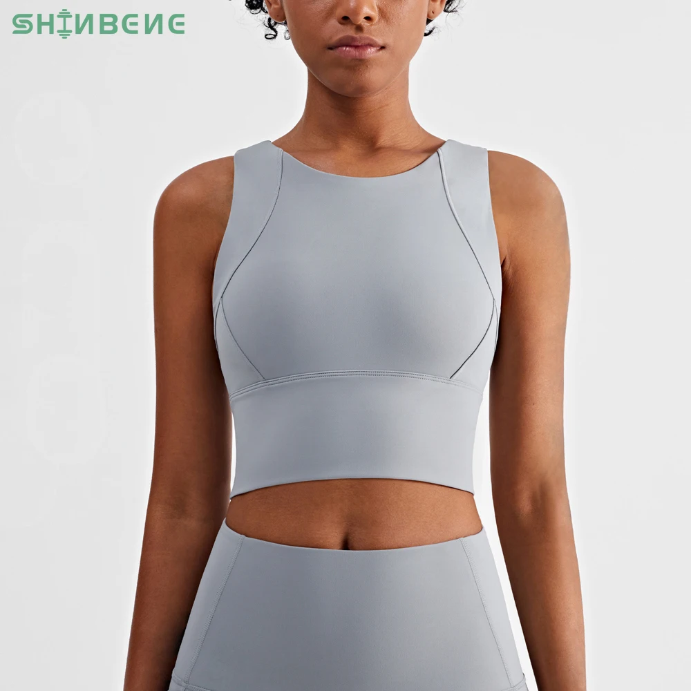

SHINBENE HIGH NECK Full Coverage Athletic Fitness Sports Bras Tops Women's Shockproof Padded Longline Gym Yoga Bra Workout Tops