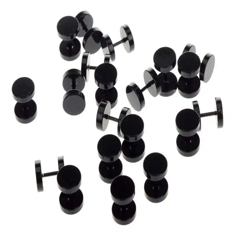 Anti Allergy Fake Barbell Flat Round Stainless Steel Ring Stylish Unisex Plug Earrings Piercing Earring | Украшения и аксессуары
