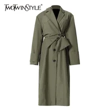 TWOTWINSTYLE giacca minimalista tunica solida per donna risvolto manica lunga vita alta Vintage giacca a vento moda femminile nuovi vestiti
