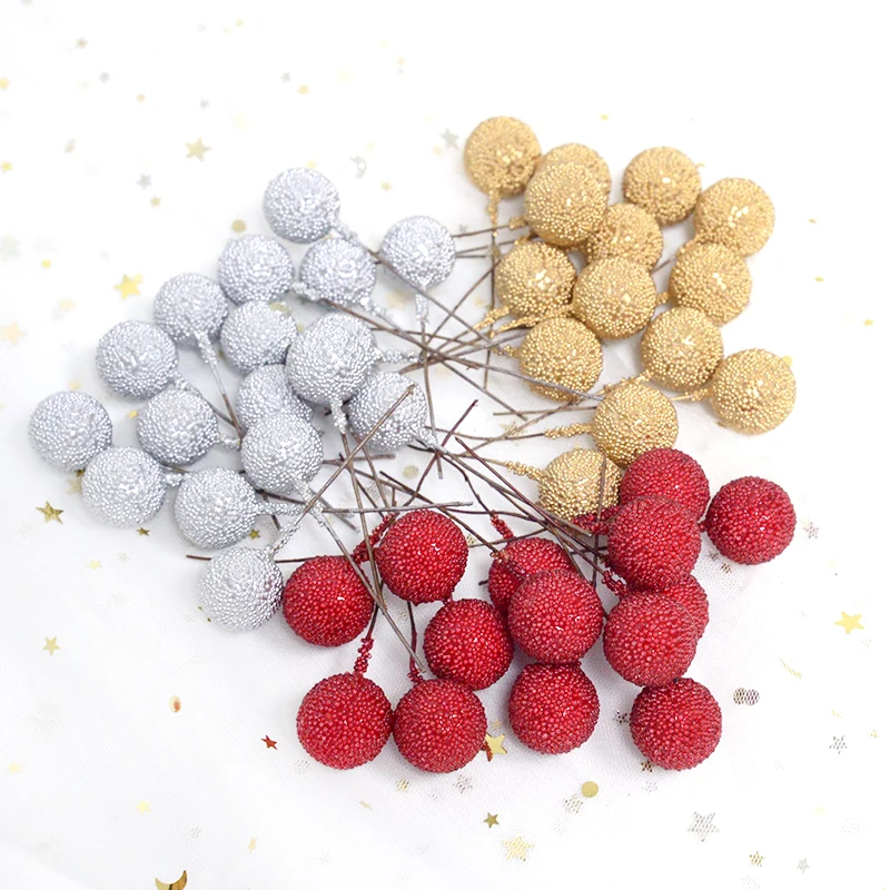 20pcs Mini Fake Fruit Artificial Glass Berries Gold/sliver/red Cherry Christmas Pearl Berries For Wedding Christmas DIY Decor 20pcs Mini Fake Fruit Artificial Glass Berries Gold/sliver/red Cherry Christmas Pearl Berries For Wedding Christmas DIY Decor
