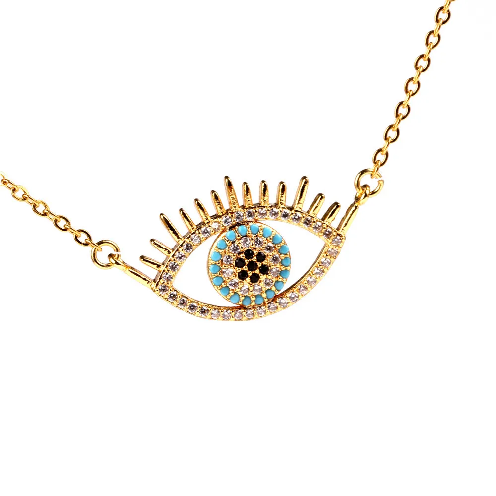 

Gold Turkey Evil Eye Choker Necklace Women Simple stainless steel Sweater Chain Necklace Blue Eye Ziron Pendant Charm Jewelry