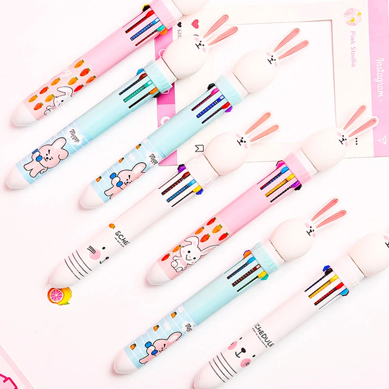 Cartoon Rabbit Ballpoint Pen Multifunction 10 in1 Colorful Ball for School Office Writing Supplies Student Kawaii Stationery |