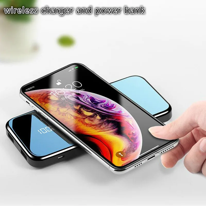 

Mirror Screen Wireless Charger Power Bank Quick Charge Wireless Power Bank Dual USB Batery External for Iphone Huawei Xiaomi
