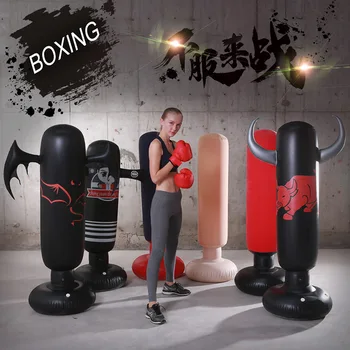 

New Design Inflatable Boxing Column Free-Standing Fitness Punching Bag with Ox horn 63 Inches Height Punch Target Tower Tumblers