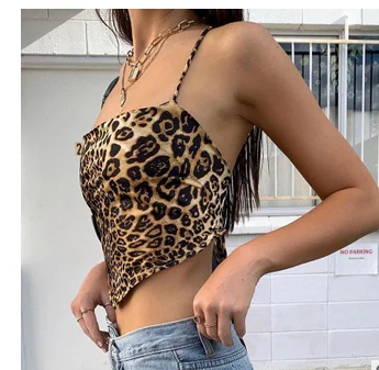 

2021 Sexy Womens Summer Leopard Camis Tanks Crop Tops Ladies Backless Tees Bandeau Sleeveless Vest Camis Tops Clubwear