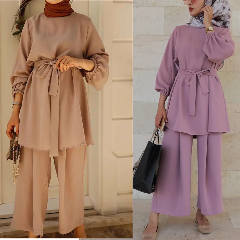 Eid-conjunto musulmán de dos piezas, Abaya, Turquía, Hijab, caftán, ropa islámica, Abayas para damas