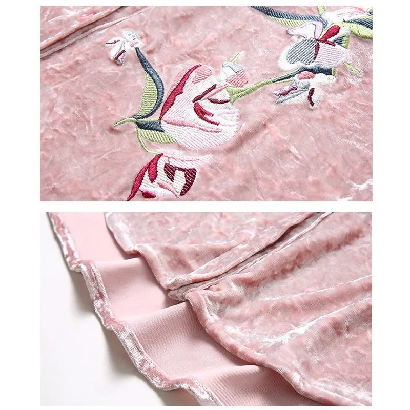 Autumn Women Floral Printed Velour Shirt Office Lady Turn-Down Collar Long Sleeve Blouse Office Embroidery Shirts