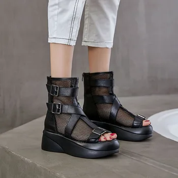 

Rimocy Sexy Black Mesh Summer Ankle Boots for Women Peep Toe Platform Sandals 2020 Thick Bottom Gladiator Shoes Woman Sandalias
