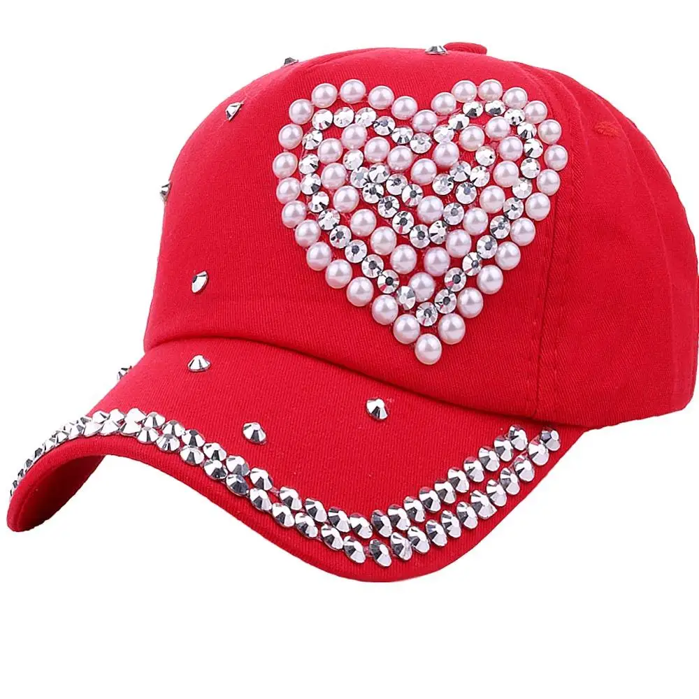 CRUOXIBB детская блестящая в форме сердца блестящие бейсбольные кепки для девочек шляпа от солнца для мальчиков Спортивная маска для лица регулируемая - Цвет: red