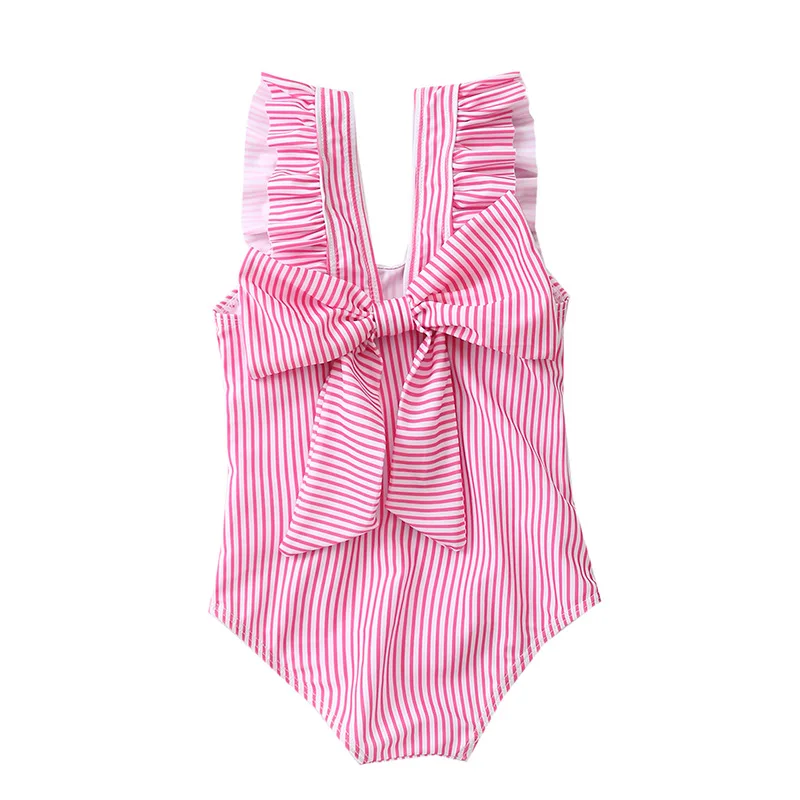 

2019 KID'S Swimwear Baby Girls Small CHILDREN'S Large Bow Stripes Siamese Swimsuit Girls Princess Swimwear