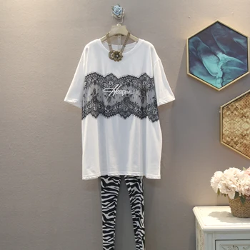 

[EWQ] 2020 Spring Summer New Arrivals O-neck Short Sleeve Lace Letter Patchwork Women Fashion Casual Loose T-shirt AW76901