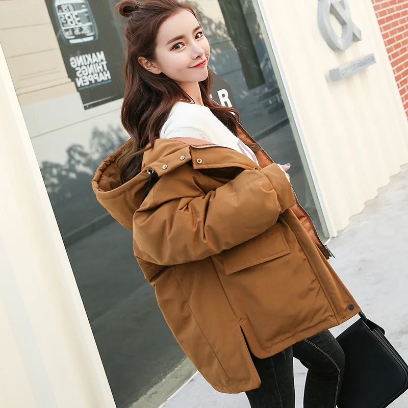 

Loose-Fit Hooded Large Pocket Cotton-padded Clothes 2018 Autumn And Winter New Style Solid Color Comfortable Warm Fashion Versat