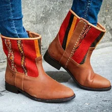 Новинка; женские ботинки из искусственной кожи; Разноцветные винтажные женские ботинки; пикантные Ботинки martin на платформе в этническом стиле; обувь большого размера; Mujer Zapatos