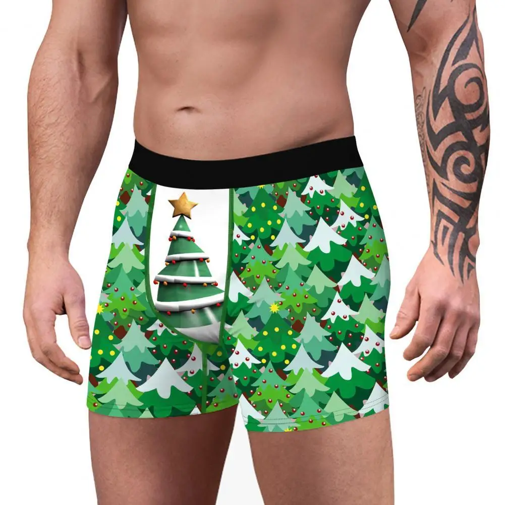 Christmas Boxers Rick Cucumber Snowflake Funny Skin-friendly Slim Festive Men for Daily Wear | Мужская одежда