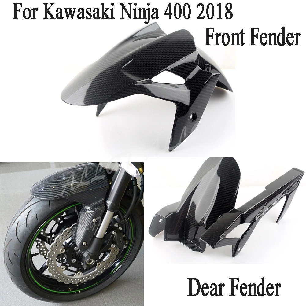 

Front & Rear Tire Hugger Mud Guard Fender Fairing Carbon Fiber For KAWASAKI NINJA 400 2018