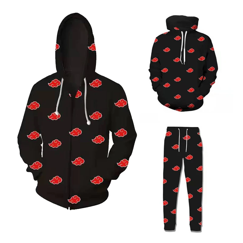 Akatsuki Naruto 3D Printed Hoodie Hooded Naruto Costume Fashion Zipper Hoodies Pants