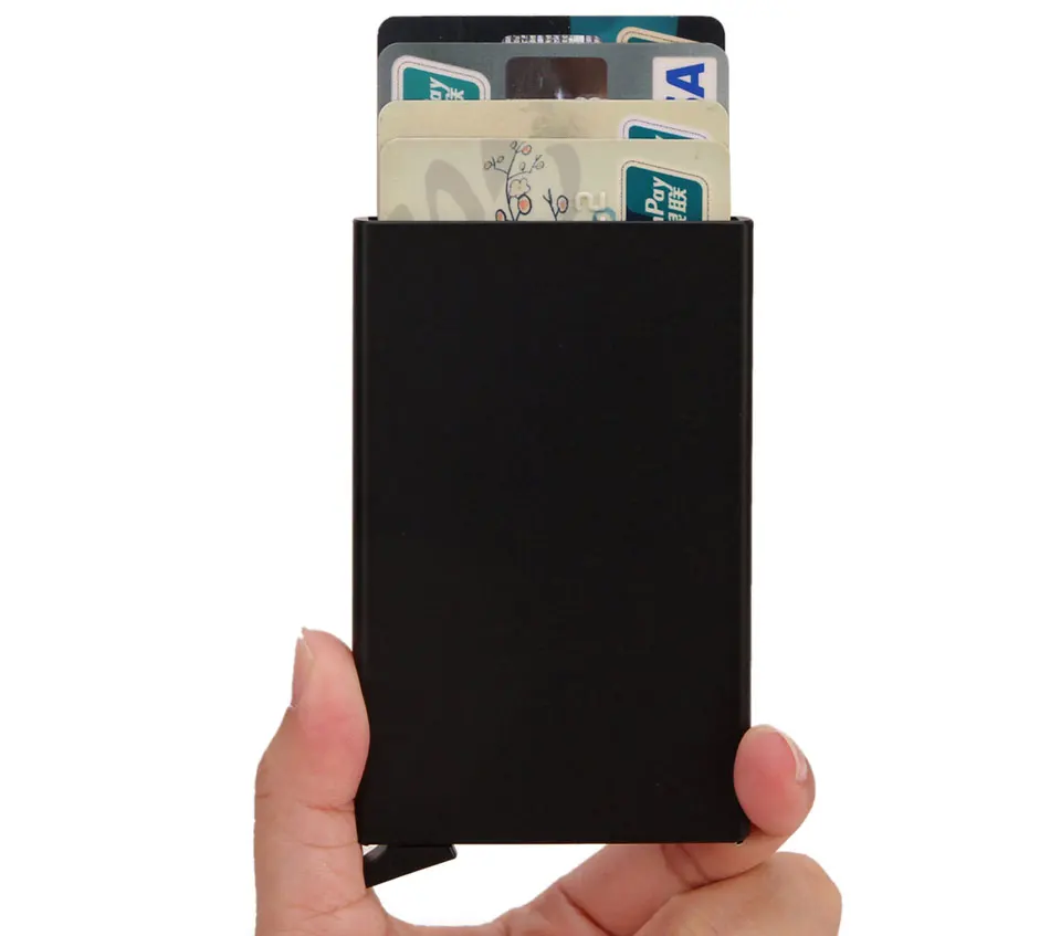 DIENQI, держатель для визиток, унисекс, металлический кошелек, чехол, RFID, карман для карт, защита для мужчин и женщин, автоматический всплывающий держатель для карт