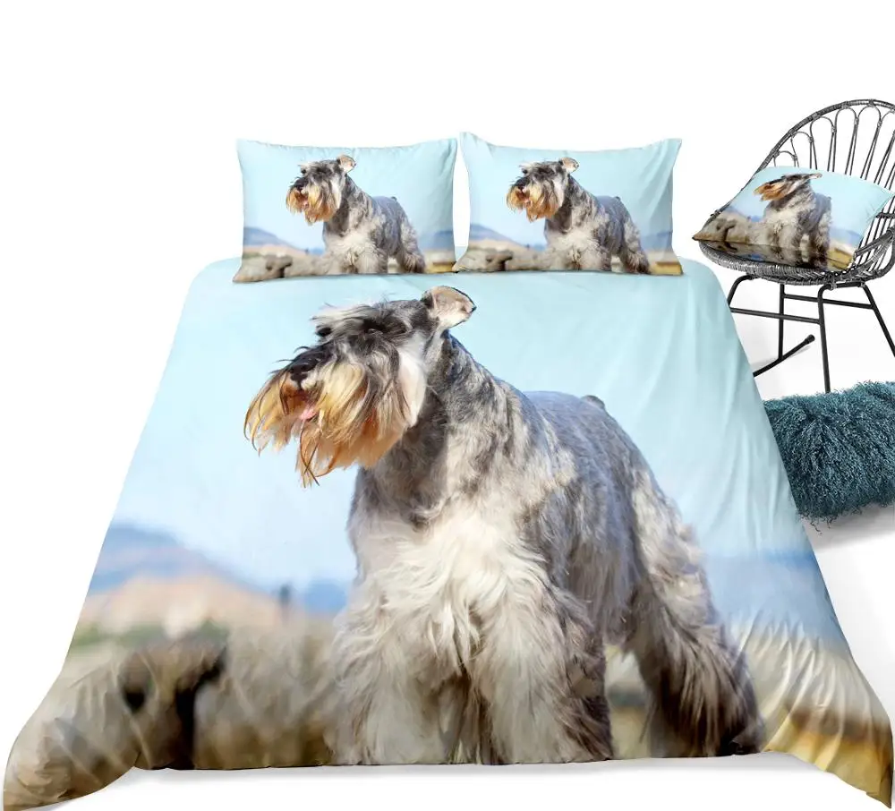 3D Schnauzer постельные принадлежности для детей, мальчиков и девочек, набор пододеяльников для детей с милыми собачками, Синий пододеяльник, комплект из 3 предметов, домашний текстиль с животными, Прямая поставка
