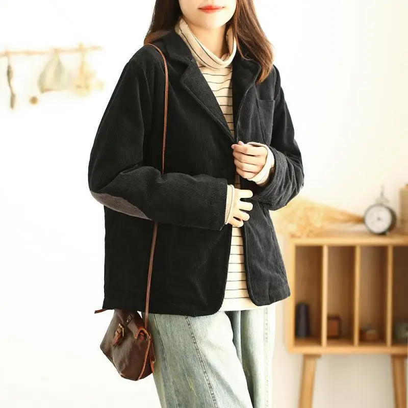 Новинка, осенне-зимняя куртка свободного кроя с карманами на одной пуговице размера плюс, простое удобное женское хлопковое пальто с длинным рукавом - Цвет: Черный