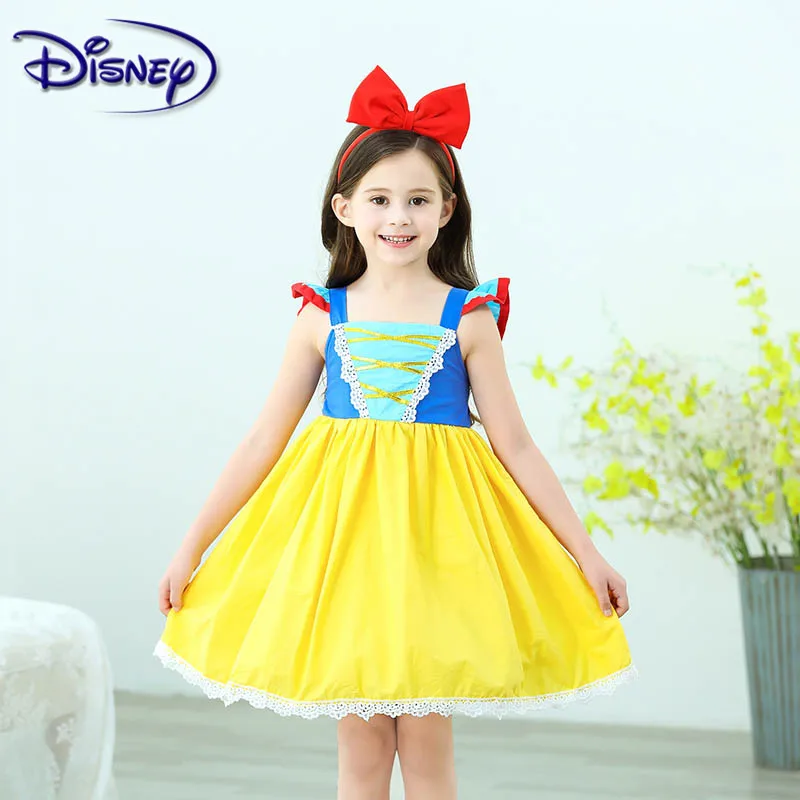 Милое летнее платье для девочек с бантом и повязкой на голову, Белоснежка одежда для детей костюм платье-пачка для костюмированной вечеринки