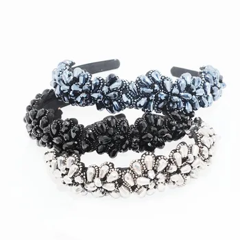 

Personality hand-stitched rice beads headband leisure headband Baroque Luxury Snowflake Rhinestone Flower Pearl Queen Prom Hot