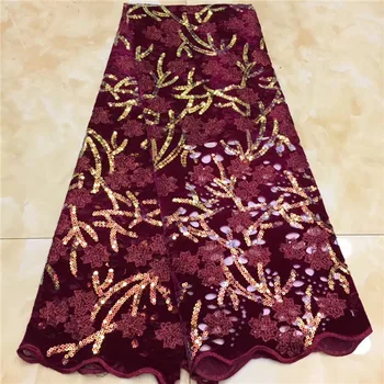 

Latest gold line embroidery African french velvet sequins lace fabric 2019 high quality bridal Nigerian wedding tulle mesh lace