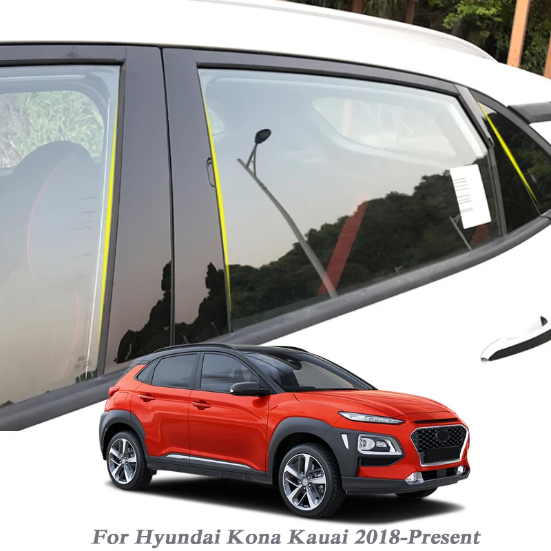 6 шт., автомобильный Стайлинг для hyundai Kona Kauai,-Н. В., наклейки на окна автомобиля, наклейка на среднюю колонну, s, ПВХ, внешние аксессуары