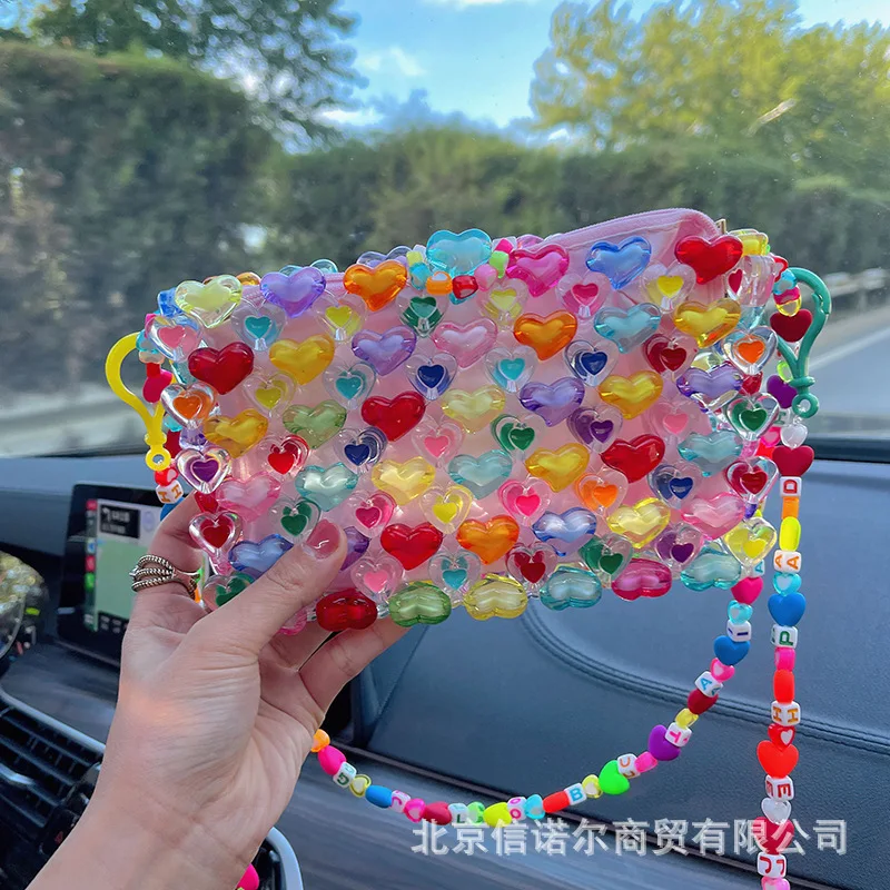 Summer fashion rainbow women's bag lovely pearl bag colorful messenger bag colorful love gift beaded handmade Mini Shoulder Bag